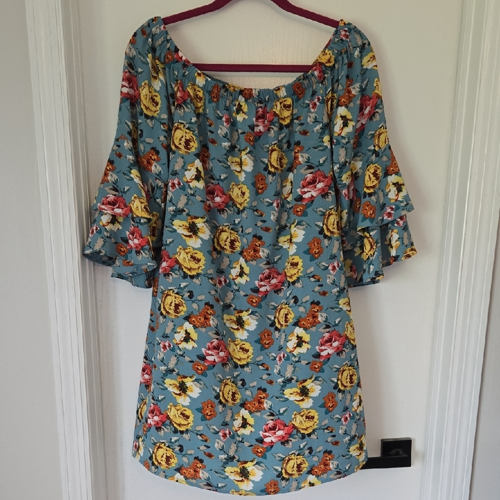 Xhilaration Floral Dress - Blue, Yellow, Red